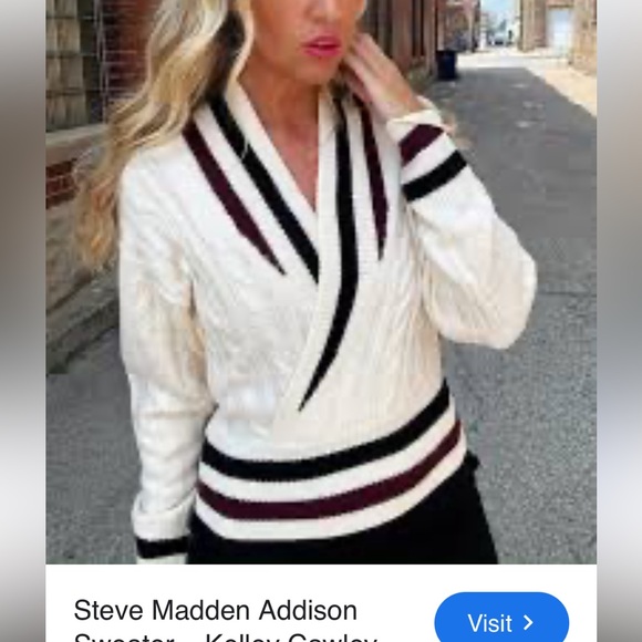 New Steve Madden V-Neck Sweater in Cream with Black and Burgundy Stripes size M - Picture 7 of 11
